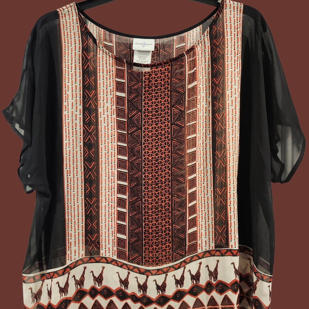 Jaclyn Smith Black and Red Geometric Blouse